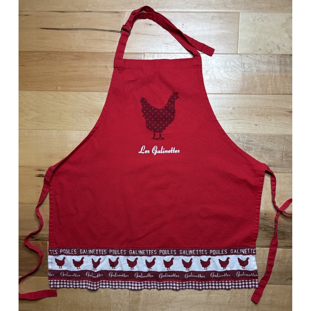 Red Chicken Apron Les Galinettes Cotton Country French Cottage Core
